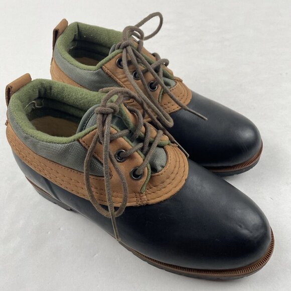 Lands End Duck Ankle Boots Women’s 7 Leather & Rubber Lace Up Shoes - Picture 1 of 12